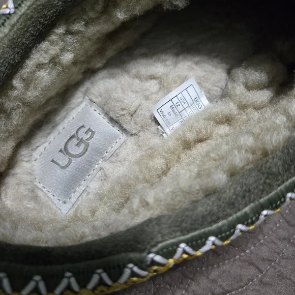 Ugg Slipper Tasman Olive Green Suede Taz Braid Sheepskin Treadlite Slippers, 12